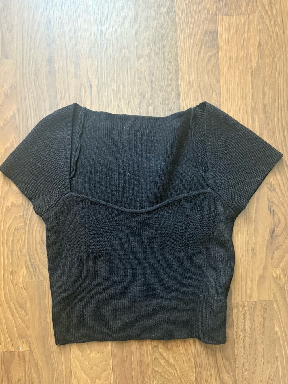 Black Knit Short Sleeve Square Neck Top